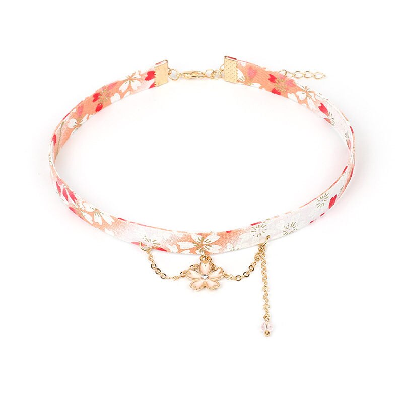 1 PC Japanese Style Choker Necklace Fabric Sakura Flower Rabbit Fox Cat Crane Enamel Classical Necklaces Jewelry Gift 30cm Long