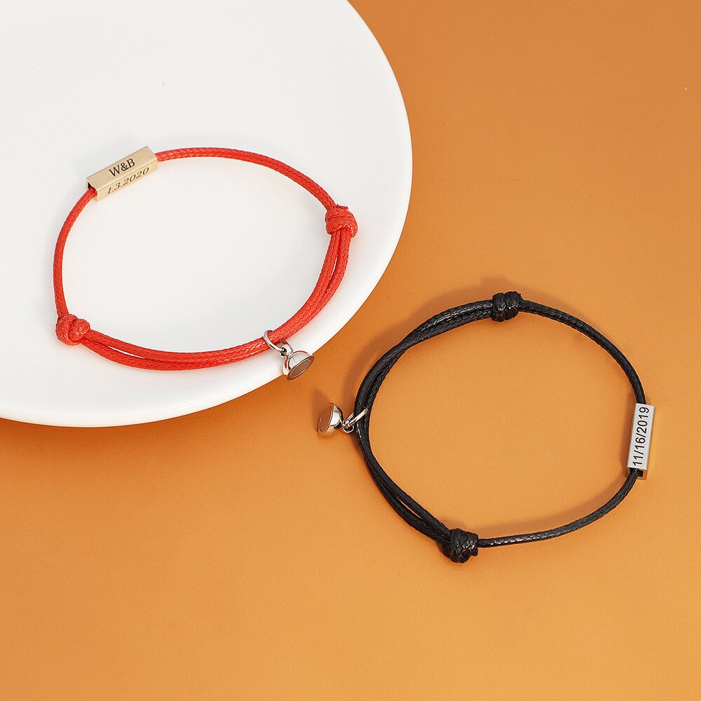 1 Pair Magnet Attract Personalized Custom Names Date Couples Lovers Braided Bracelets Valentine's Day Anniversary Gifts Jewelry