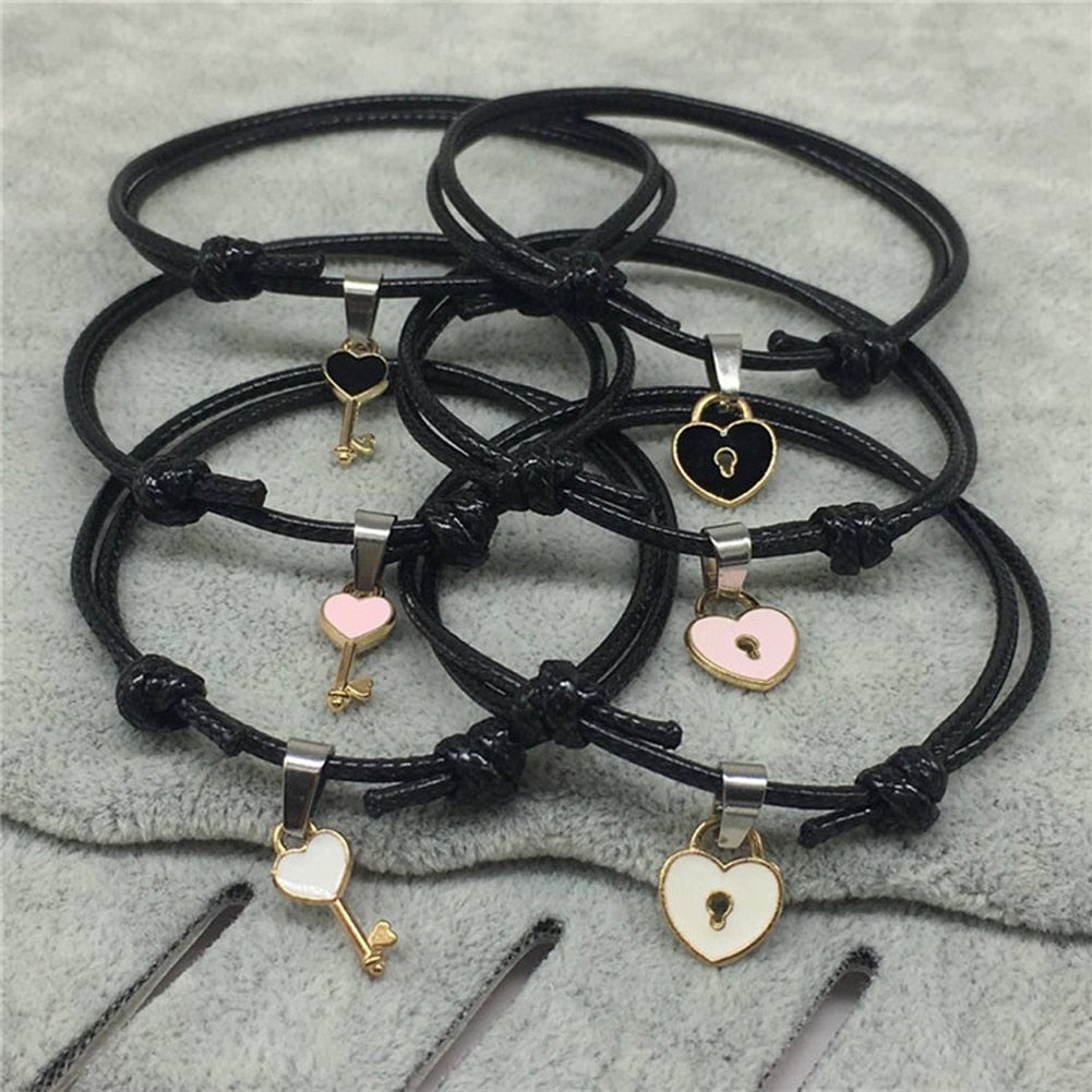 1 Pair   Couple Bracelet Alloy Key Heart Lock Charm Bracelet Handmade Jewelry Rope Bracelet Lovers Gifts For Women