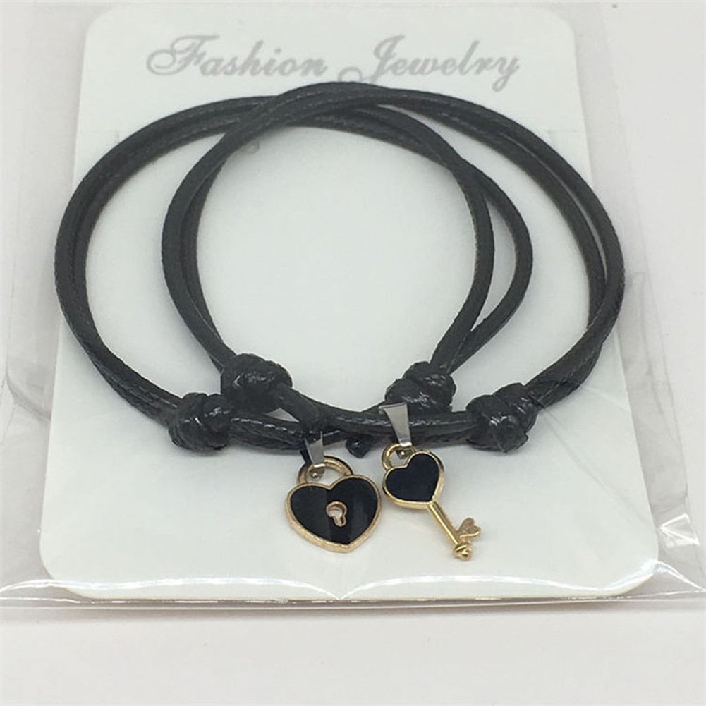 1 Pair   Couple Bracelet Alloy Key Heart Lock Charm Bracelet Handmade Jewelry Rope Bracelet Lovers Gifts For Women
