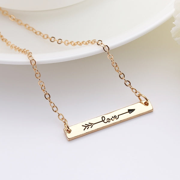 1 Pc Fashion Women Minimalist Bar Pendant Necklace Love Arrow Printed Skinny Necklace