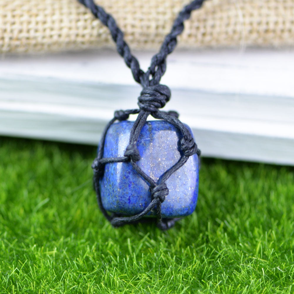 1 Pcs Lapis Macrame Stone Necklace Hemp Rope Natural Men Interchangeable Gem Lapis Stone Pendant Jewelry