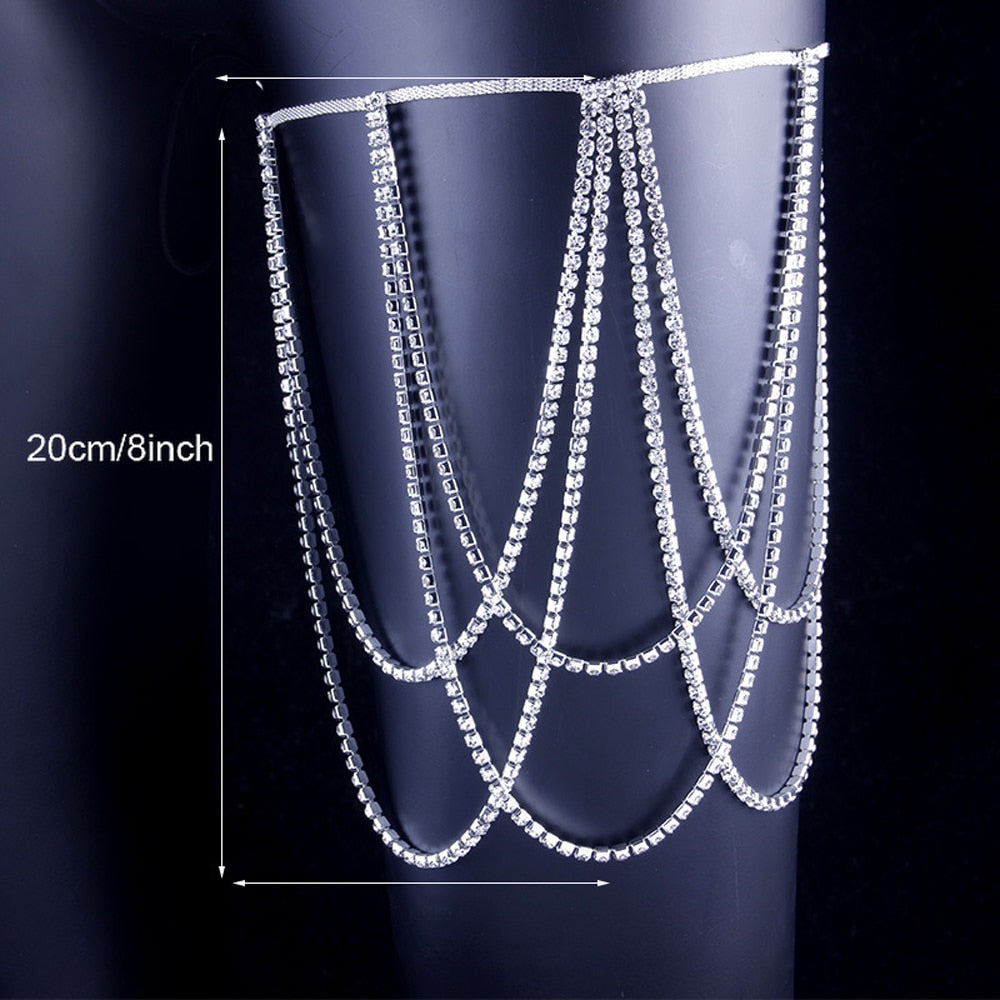 1 Pcs Sexy Glitter Rhinestone Thigh Chain Multi-layer Metal Chain Women Personality Leg Chain Party