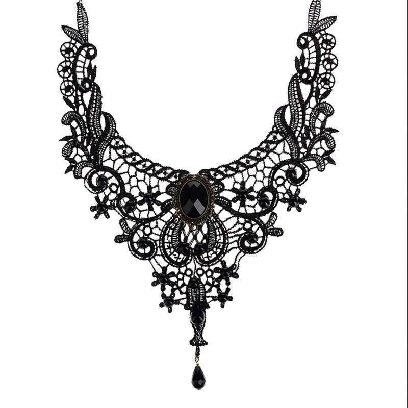 1 Pcs Velishy Necklace For Women Handmade Jewerly Gothic Vintage Lace Necklace Collar Choker Necklace Bib Gem Chain