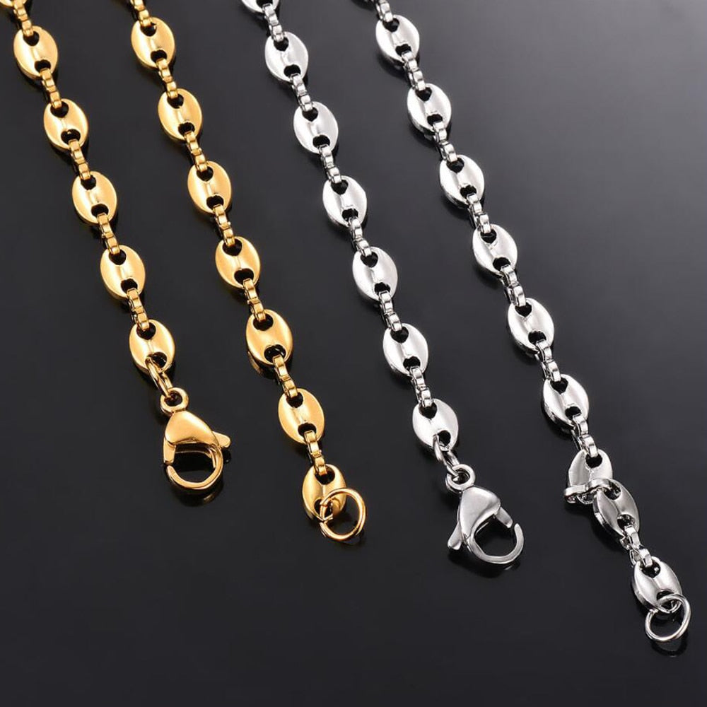 1 Piece 5MM Stainless Steel Coffee Bean Hip Hop Chains Pig Nose Punk Necklaces Men Women's Jewelry