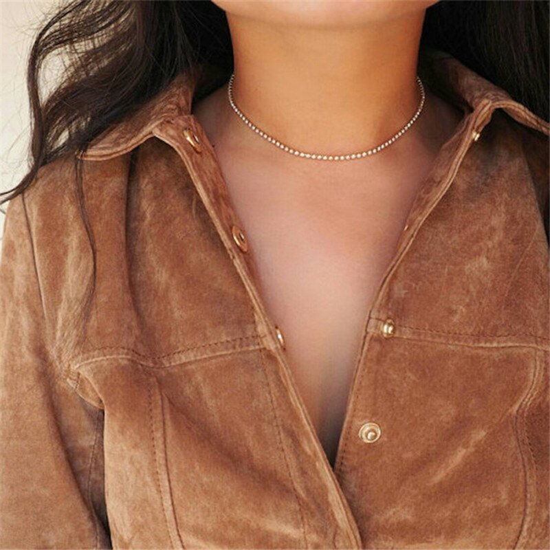 1 Row Rhinestone Tennis Chain Choker Necklace for Women Shine Silver Color Clavicle Neck Accessories Wedding Hip Hop Jewelry