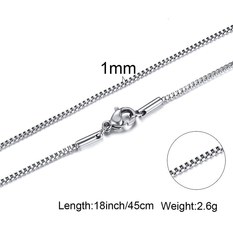 1 TO 3MM THICK STAINLESS STEEL BOX CHAIN NECKLACE FOR MEN JEWELRY LINK CHOKER WITHI 18 TO 24 INCH