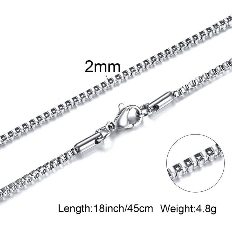 1 TO 3MM THICK STAINLESS STEEL BOX CHAIN NECKLACE FOR MEN JEWELRY LINK CHOKER WITHI 18 TO 24 INCH