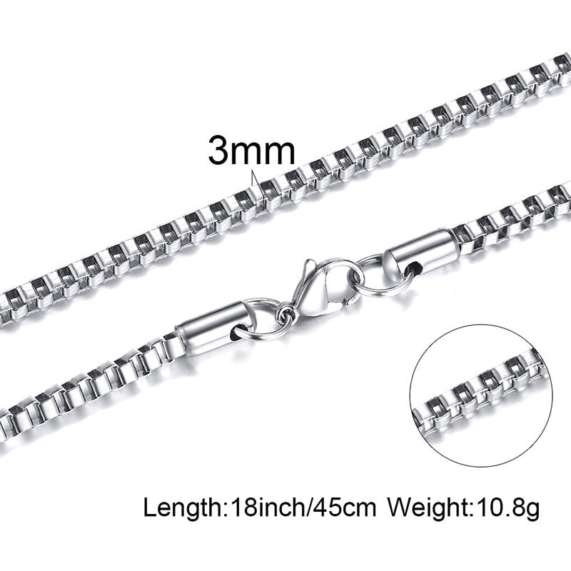 1 TO 3MM THICK STAINLESS STEEL BOX CHAIN NECKLACE FOR MEN JEWELRY LINK CHOKER WITHI 18 TO 24 INCH