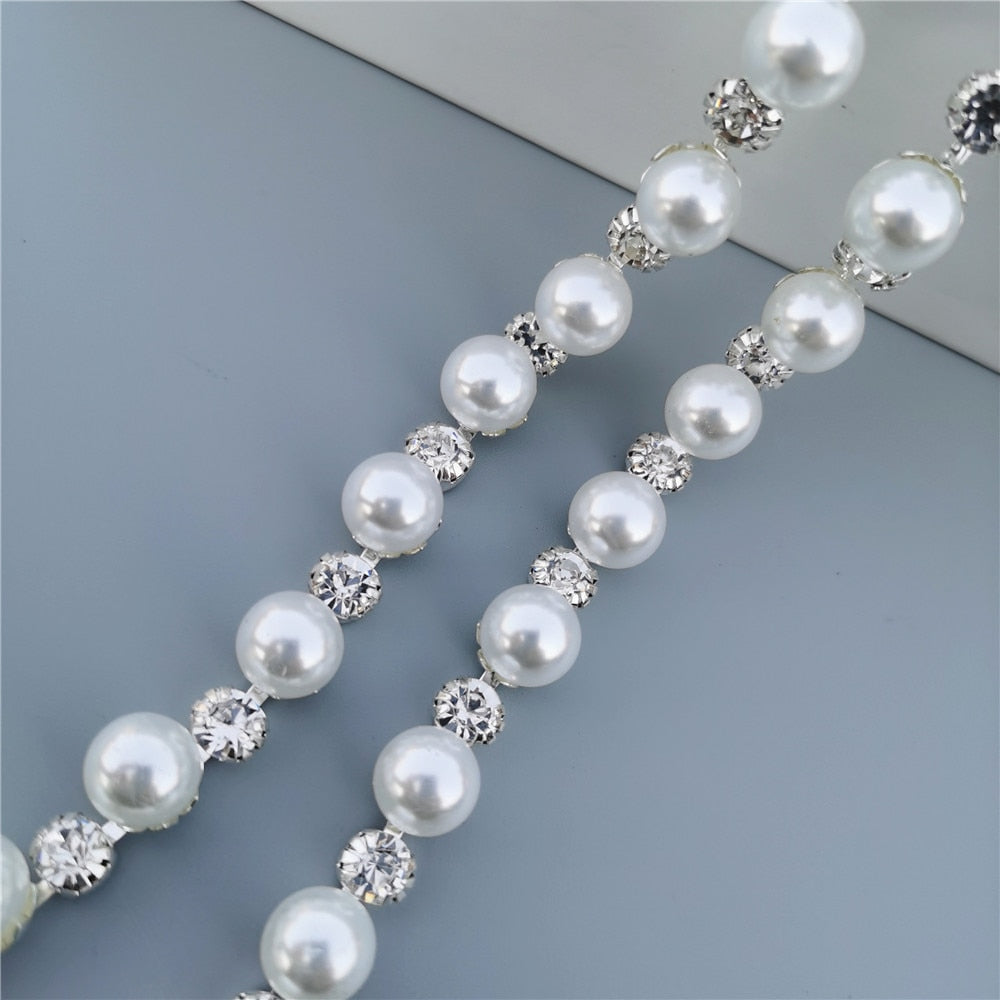 1 feet Rhinestone Crystal Chain Bling Diamante Lace Diamond Trim Ribbon Necklace Applique Gem Sparkle Wedding Dress 0.39" Width