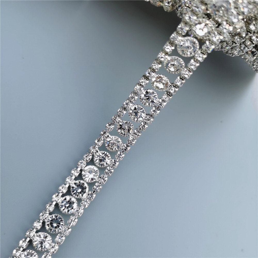 1 feet Rhinestone Crystal Chain Bling Diamante Lace Diamond Trim Ribbon Necklace Applique Gem Sparkle Wedding Dress 0.47" Width