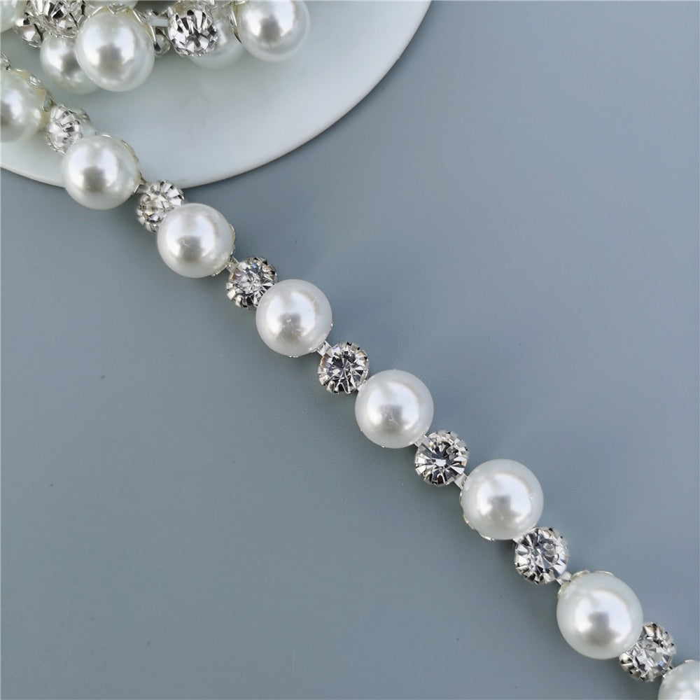 1 feet Rhinestone Crystal Chain Bling Diamante Lace Diamond Trim Ribbon Necklace Applique Gem Sparkle Wedding Dress 0.39" Width