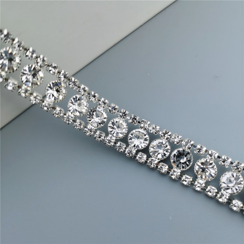1 feet Rhinestone Crystal Chain Bling Diamante Lace Diamond Trim Ribbon Necklace Applique Gem Sparkle Wedding Dress 0.47" Width