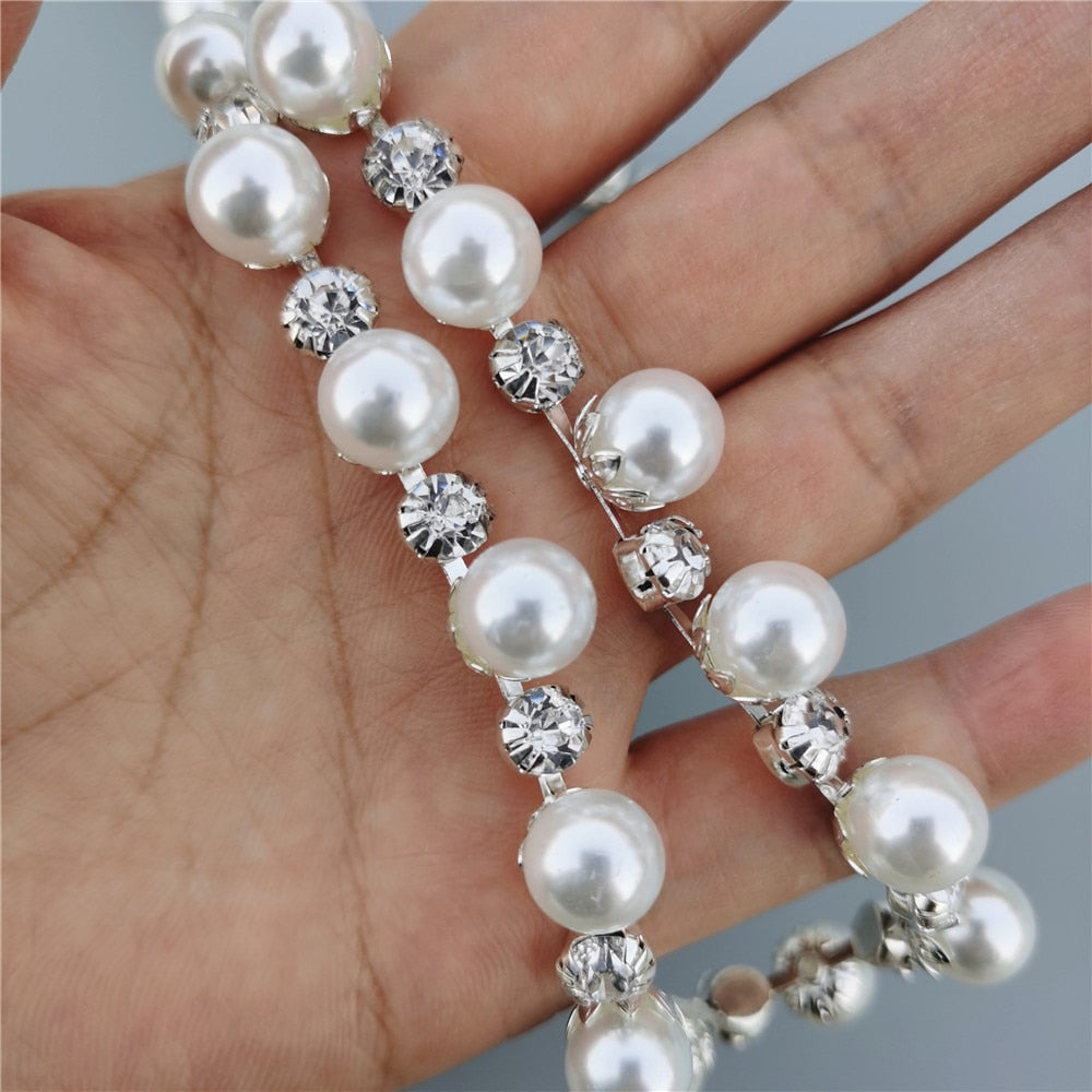 1 feet Rhinestone Crystal Chain Bling Diamante Lace Diamond Trim Ribbon Necklace Applique Gem Sparkle Wedding Dress 0.39" Width