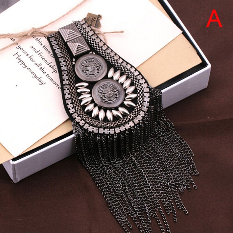 1 pair Unisex Punk Fringe Shoulder Board Badge Glitter Rhinestone Tassels Chain Epaulet Women Men Suit Accessories