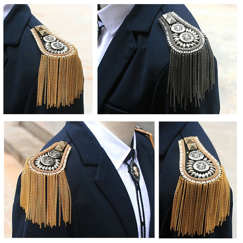 1 pair Unisex Punk Fringe Shoulder Board Badge Glitter Rhinestone Tassels Chain Epaulet Women Men Suit Accessories