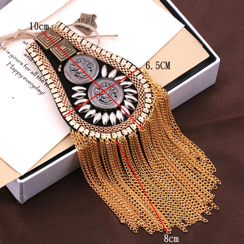 1 pair Unisex Punk Fringe Shoulder Board Badge Glitter Rhinestone Tassels Chain Epaulet Women Men Suit Accessories