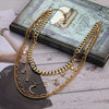1 pc 4 Layers Gold Color Link Chains Necklaces Crystal Star Charms Choker Necklace Collar Statement Necklace Women Party Jewelry