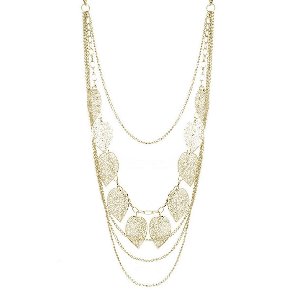 1 pcs Temperament Individuality Leaf Necklace Pendant Female Glamour Long Sweater Chain Silver & Gold Color