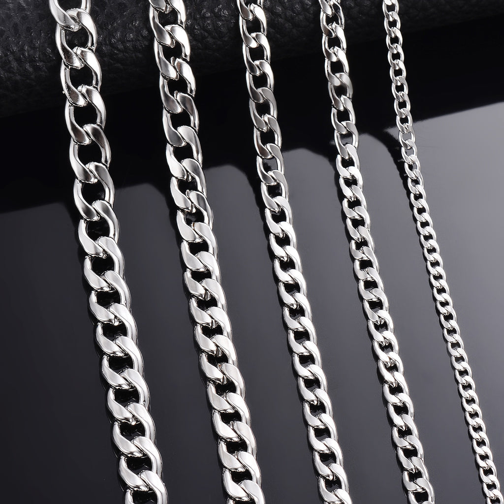 1 piece Width 3mm/4.5mm/5mm/6mm/7mm/7.5mm Curb Cuban Link Chain Necklace for Men Women Basic Punk Stainless Steel Chain Chokers