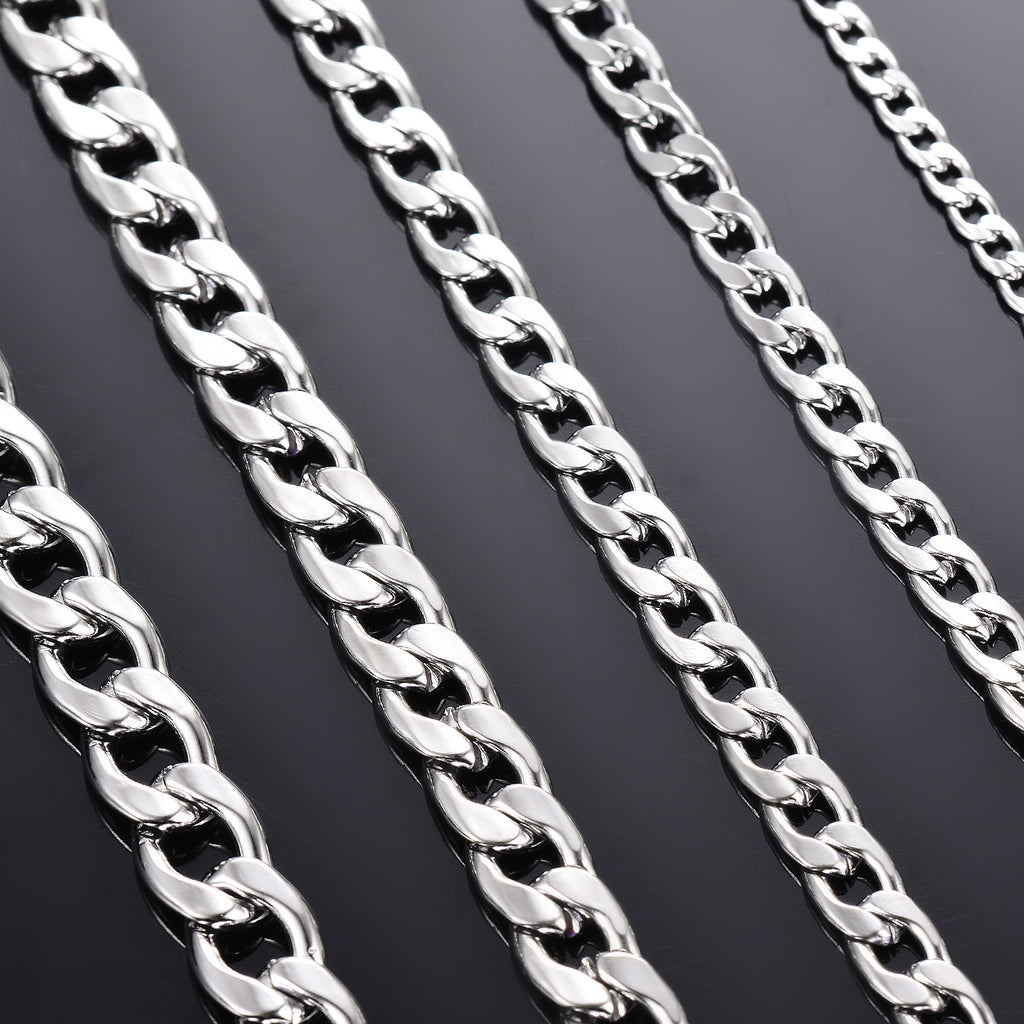 1 piece Width 3mm/4.5mm/5mm/6mm/7mm/7.5mm Curb Cuban Link Chain Necklace for Men Women Basic Punk Stainless Steel Chain Chokers