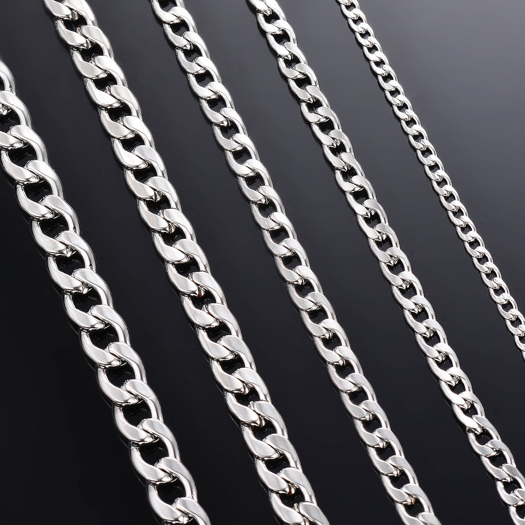 1 piece Width 3mm/4.5mm/5mm/6mm/7mm/7.5mm Curb Cuban Link Chain Necklace for Men Women Basic Punk Stainless Steel Chain Chokers