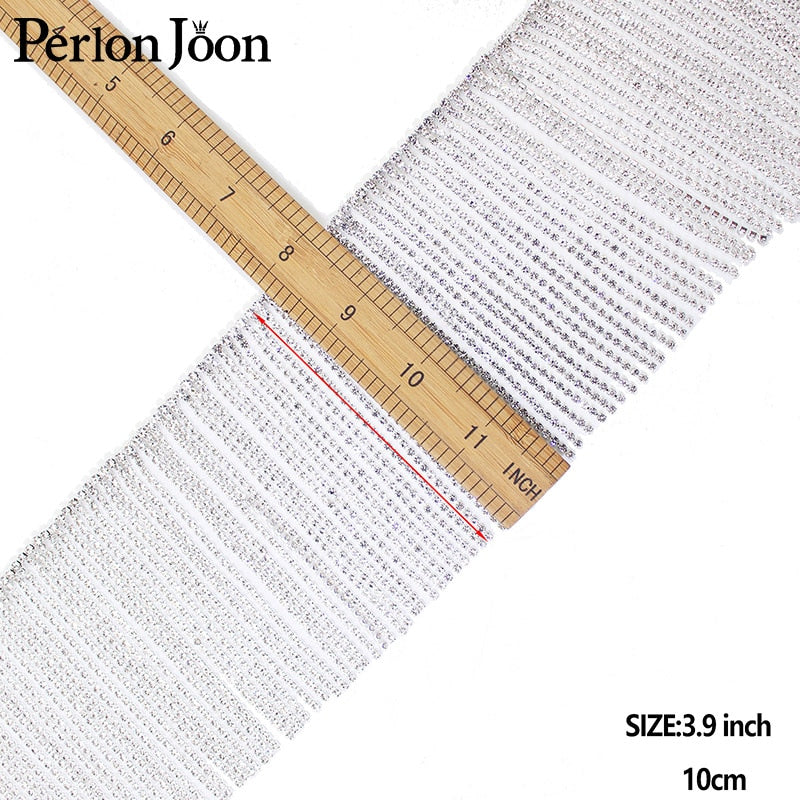 1 yard Long tassel crystal rhinestone fringe trim Silver crystal decorative metal chain clothing accessories ML074