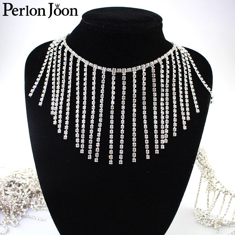 1 yard Long tassel crystal rhinestone fringe trim Silver crystal decorative metal chain clothing accessories ML074
