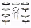 10 PCS/Set Gothic Tattoo Leather Choker Necklaces Set for Women Hollow Out Black Lace Necklace Jewelry Collier Chain
