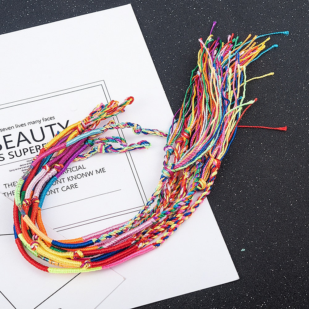 10Pcs/Sets Colorful Rainbow Color Mix Braid Bracelets women girls Jewelry Gift DIY Charm Handmade Rope Bangles Random Color