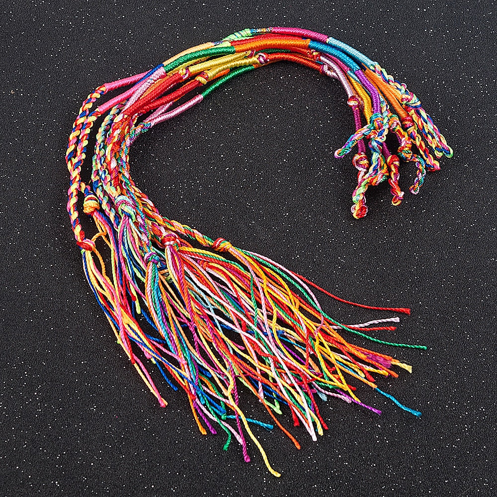 10Pcs/Sets Colorful Rainbow Color Mix Braid Bracelets women girls Jewelry Gift DIY Charm Handmade Rope Bangles Random Color