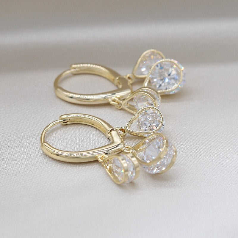 14K Real Gold Plating Korea Design Jewelry  Zircon Pendant Tassel Earrings Elegant Women Wedding Party earring