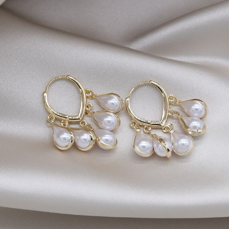 14K Real Gold Plating Korea Design Jewelry  Zircon Pendant Tassel Earrings Elegant Women Wedding Party earring