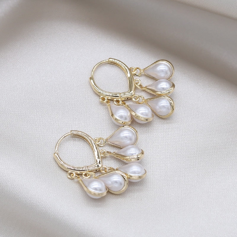 14K Real Gold Plating Korea Design Jewelry  Zircon Pendant Tassel Earrings Elegant Women Wedding Party earring