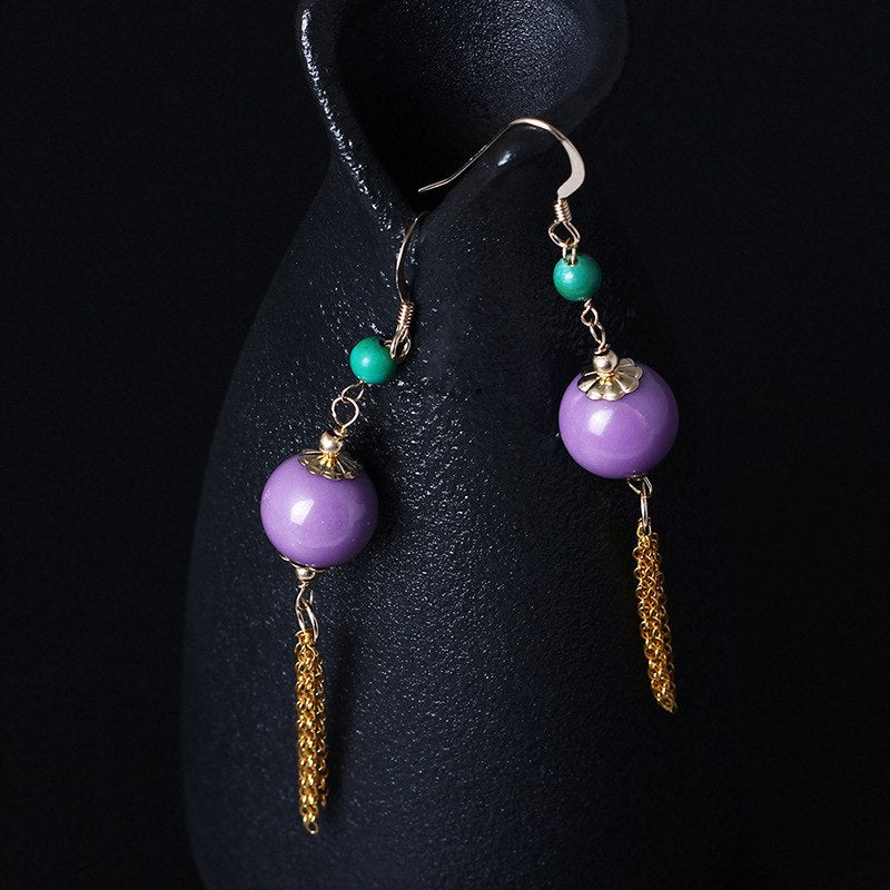 14K gold Mica-Quartz lapis drop earrings length tassel spring and summer series elegant design earrigns for women charms jewelry