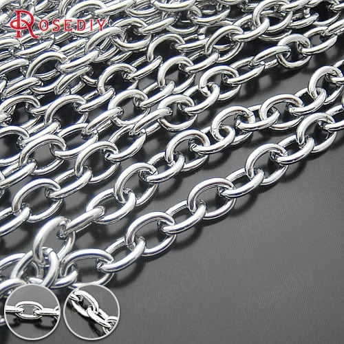 (16551-G)1 Meter Width 4.5MM 6MM 7MM Stainless Steel Color Iron Round Oval Shape Link Chains  Connect Chains
