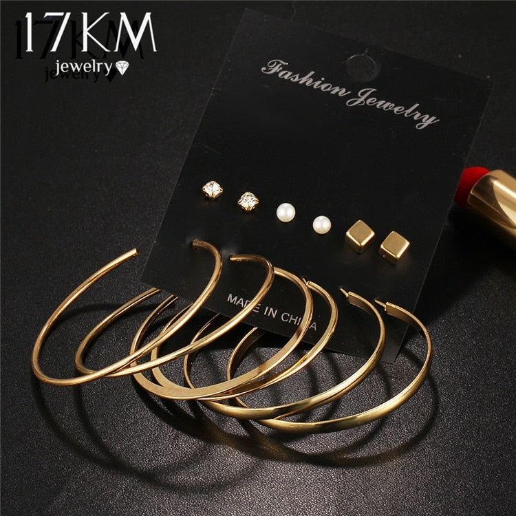 Brand New 9 Pair/set Vintage Gold Color Big Circle Hoop Earrings for Women Steampunk Ear Women Earring Set Party Jewelry