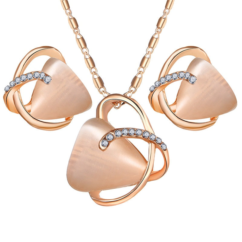 Geometric Crystal Charm Nigerian Jewelry Set Fashion Bridal Jewelry Pendant Necklace For Women Stud Earrings Party Gifts