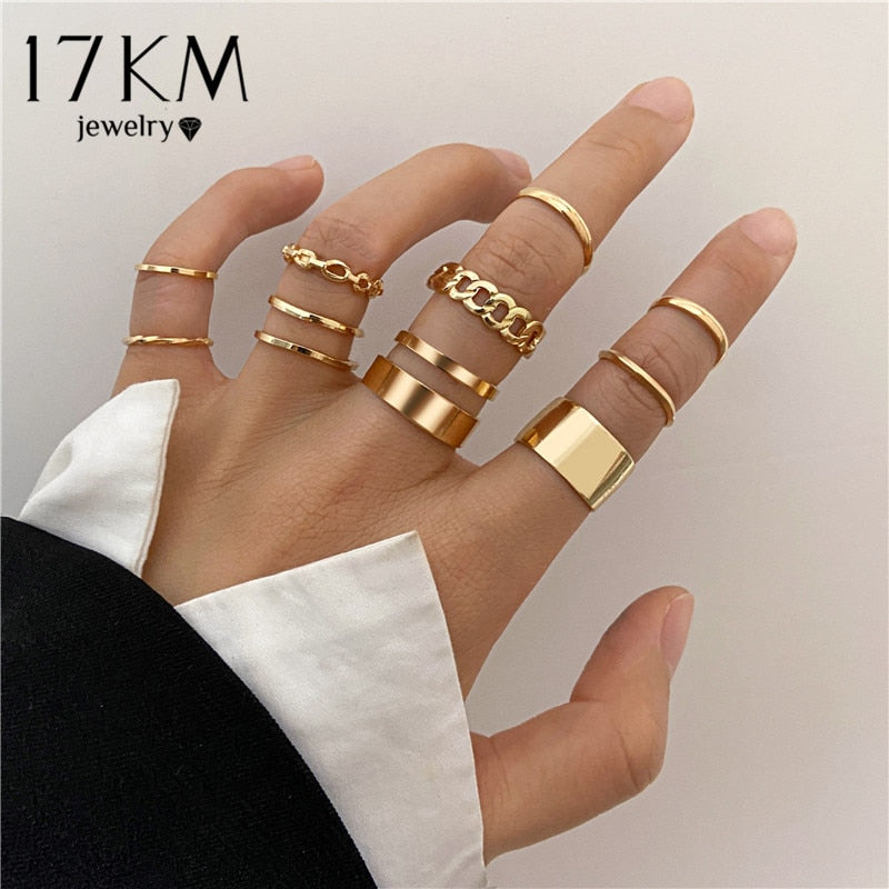 EN Fashion Gold Color Simple Ring Set For Women Girls Punk Rings Minimalism  Kpop Finger Ring New Trend Jewelry - AliExpress