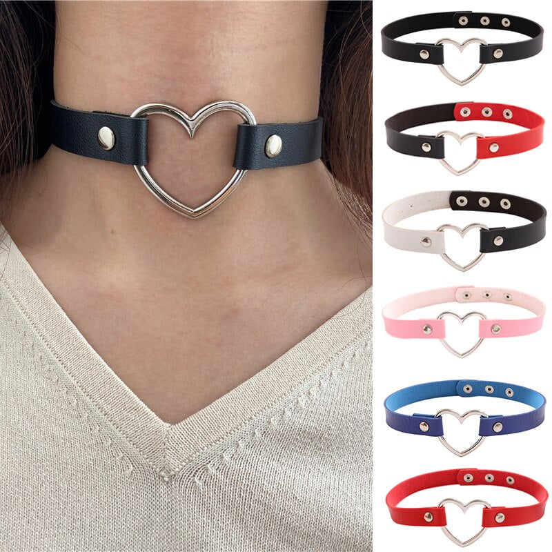17KM Sexy Punk Gothic PU Leather Heart Choker Necklaces For Women Vintage Statement Collar Necklace Wedding Jewelry Gift