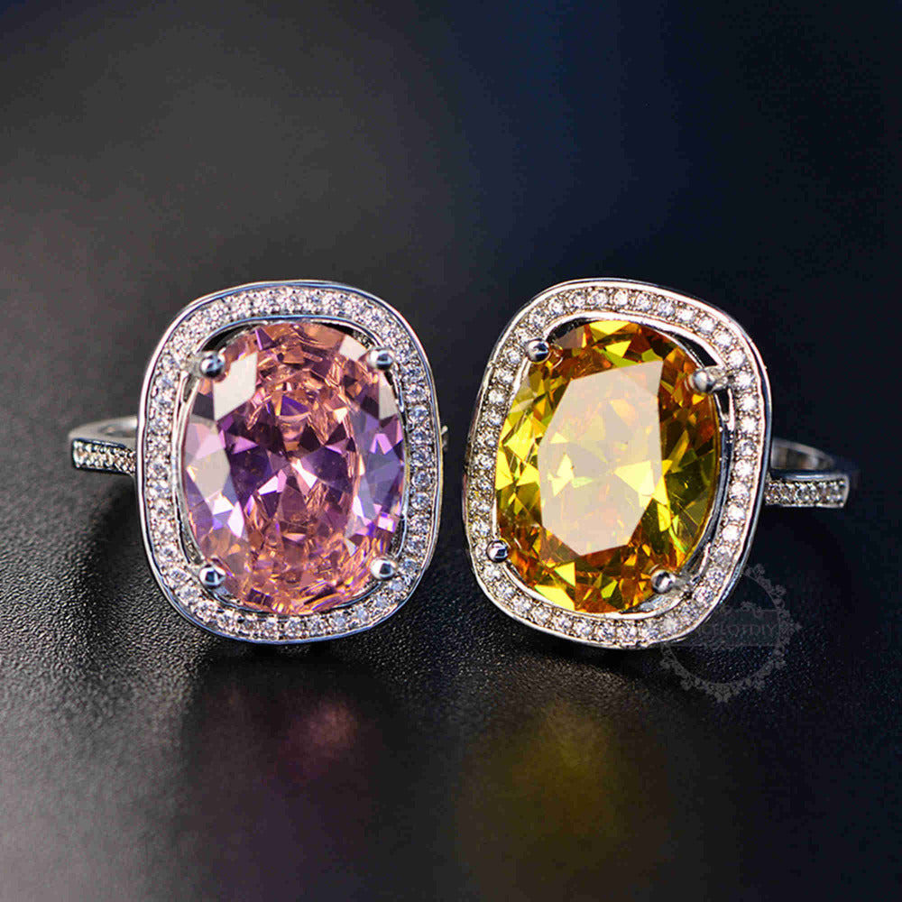 19.8MM Silver Large Pink Yellow Oval CZ Cubic Zirconia Pave Setting Fashion Women Elegant Luxury Wedding Rings 6230028