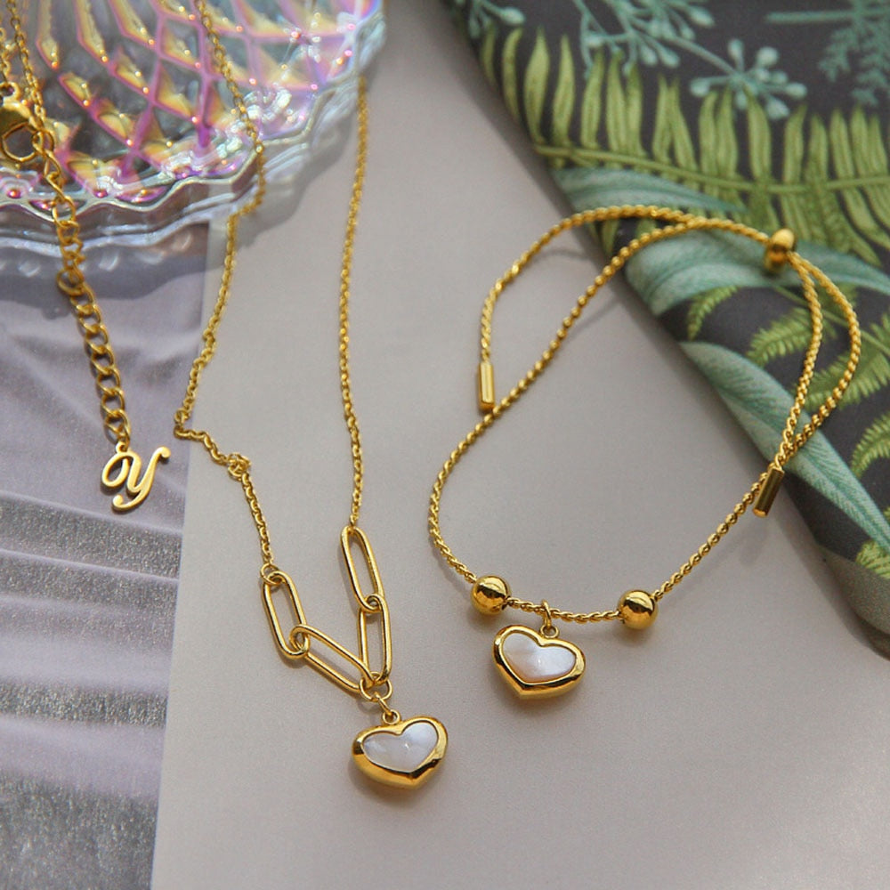 1PC White Mother Necklace Oyster For Women Necklace Sets Heart Shell Barcelet And Choker Sets Wedding Jewelry