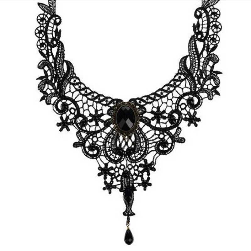 1PC Women Black Lace& Beads Choker Victorian Steampunk Style Gothic Collar Necklace Gift  Lots Bulk