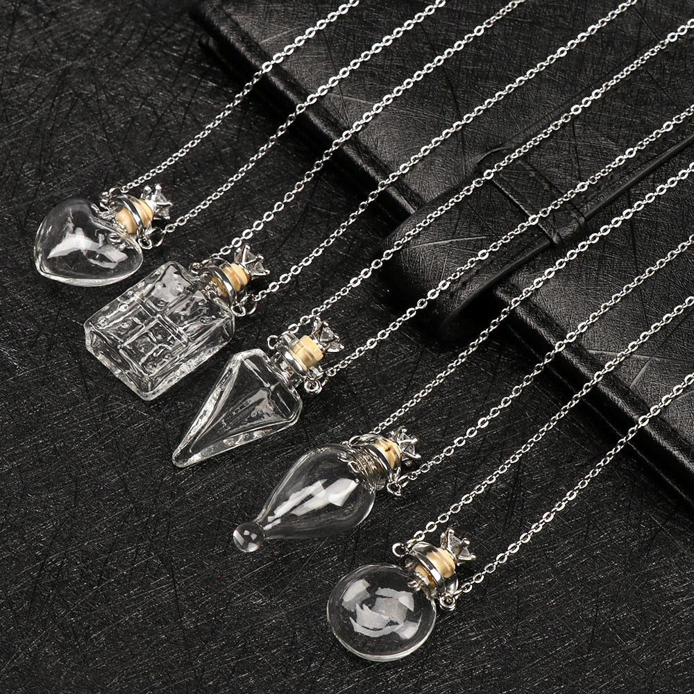 Women's Clear Heart Vial Perfume Bottle Necklaces