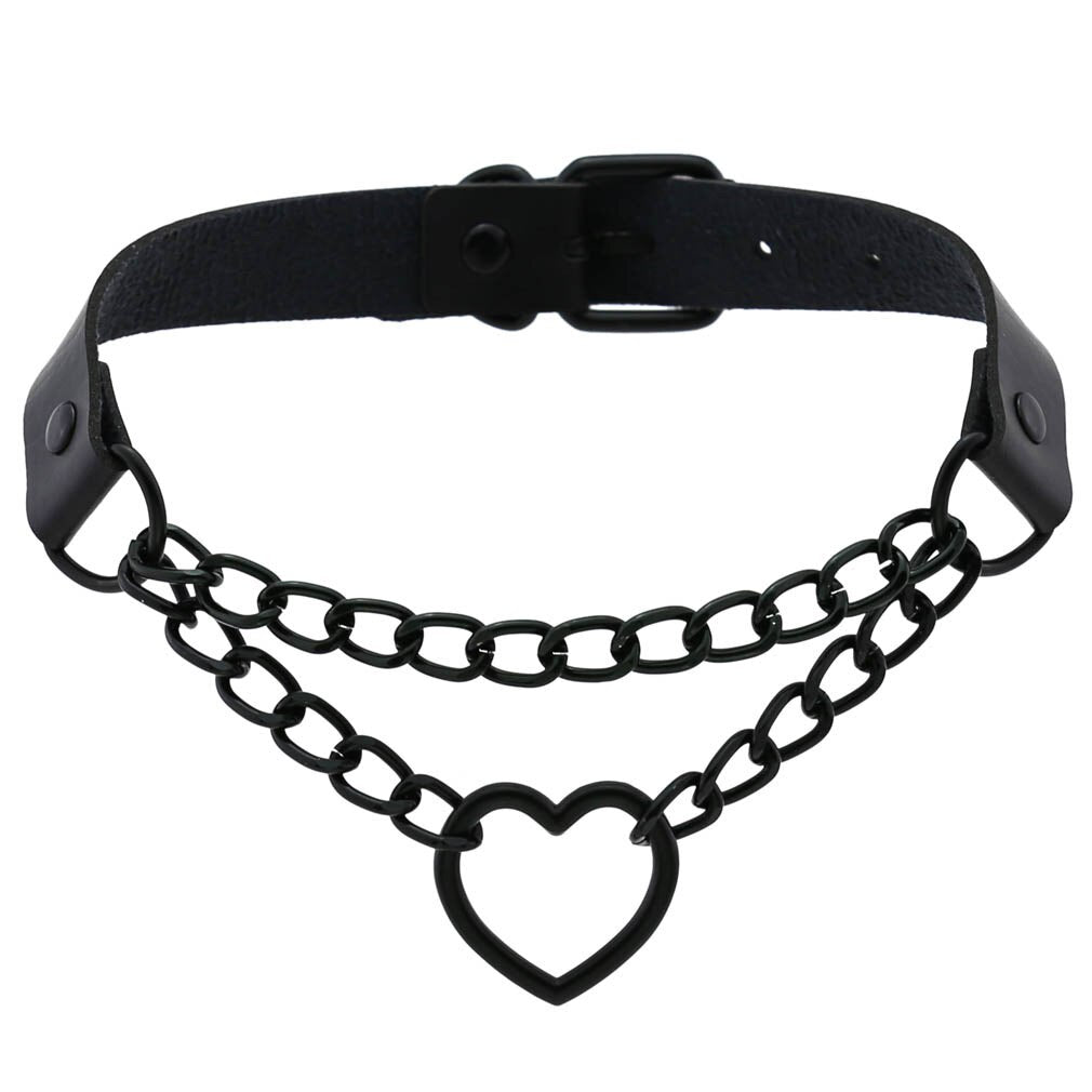 Black Punk Heart Choker Collar Goth fashion necklaces kawaii Leather Choker  Women Girls Rock Harajuku Emo Gothic Jewelry