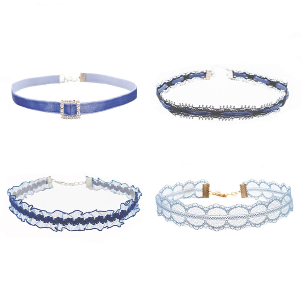 1piece Vintage Blue Lace Chokers Necklace Navy Planet Star Pendants Velvet Choker Bling Shining  Women Jewelry Wedding Gift 30cm