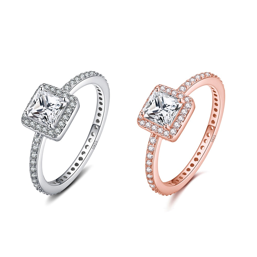 2 Style 925 Sterling Silver Ring Charm With Rose Gold Cubic Zirconia Crystal Wedding Ring For Women
