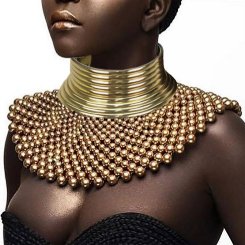 2 pieces Combination Bib Torques Collar Choker Statement Necklaces For Women Geometric Indian African Jewelry Boho Design UKMOC