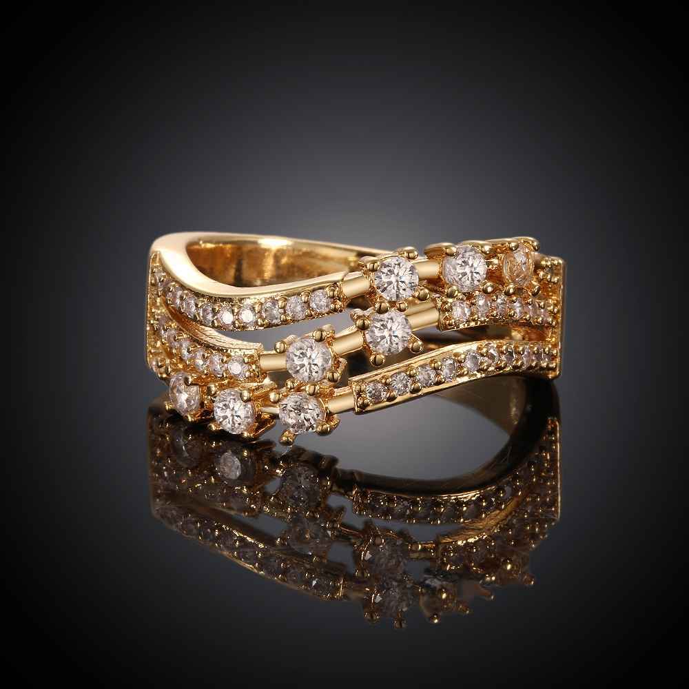 2015 new design fashion jewelry insets Waves gold color zircon ring anillos forever love rings for women SKGR021