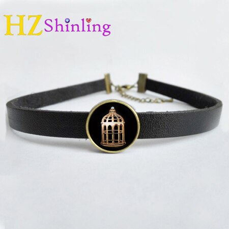 2021 Bioshock Infinite Necklace Bird Cage Choker With Pendant Glass Jewelry Leather Choker Necklace For Women